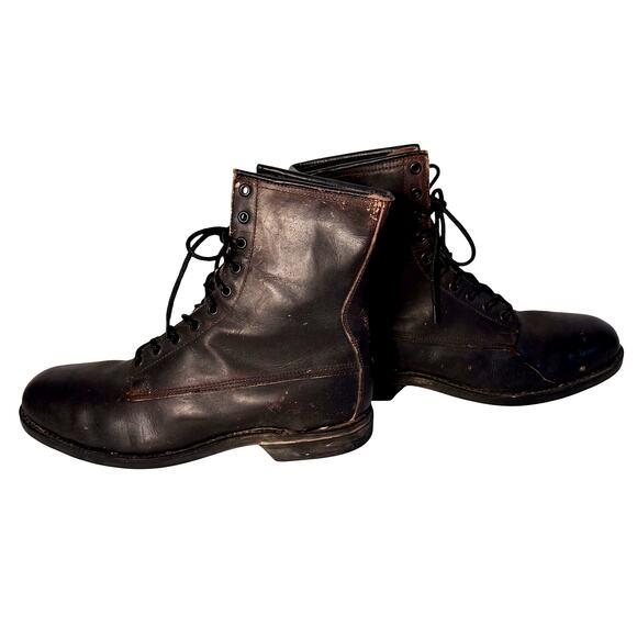 VTG 70s Addison Military Boots Mens 10.5 W Black Leather Steel Toe Work Combat - Picture 4 of 8